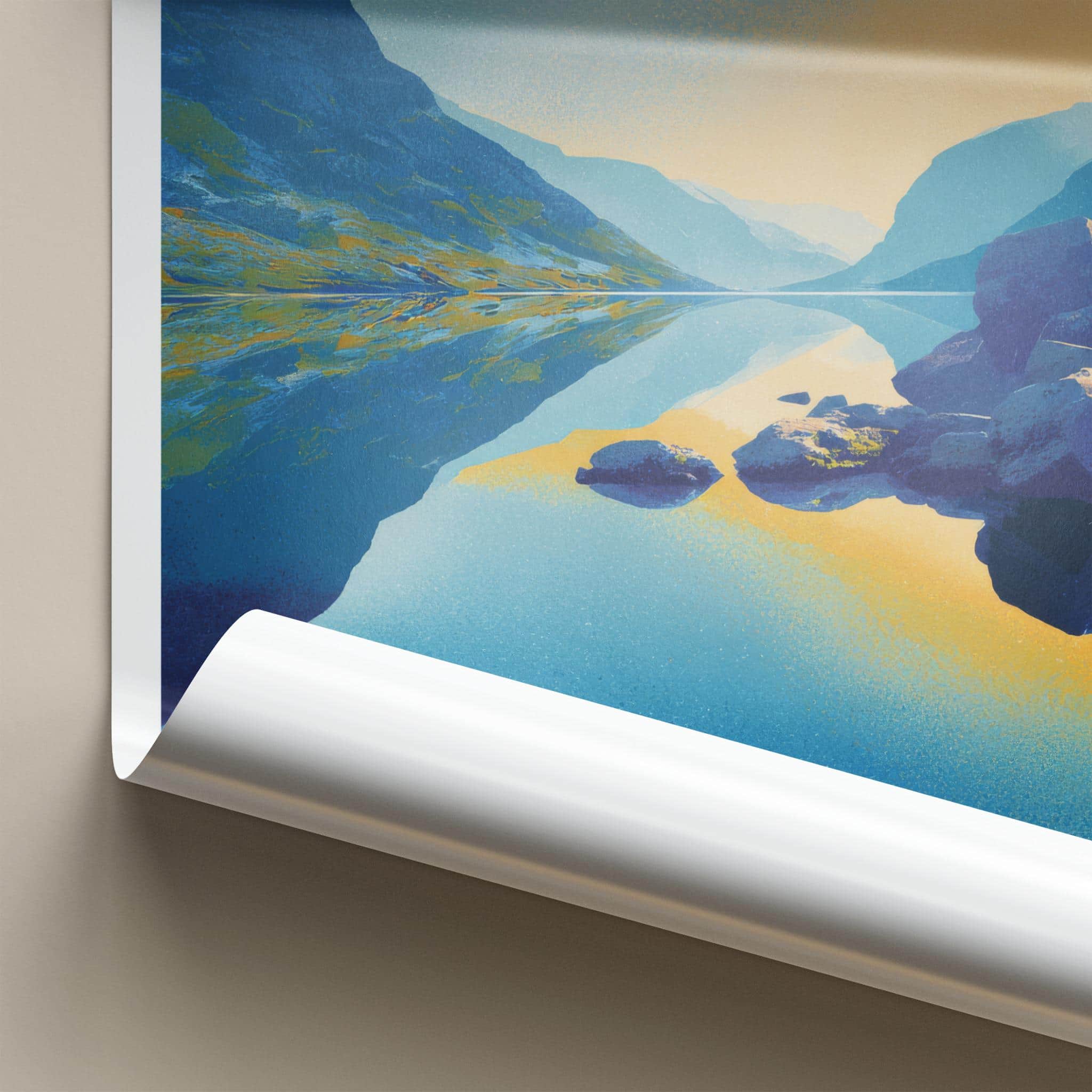 Agvatnet Poster - Norway Travel Art - Mountain lake reflection Home Decor