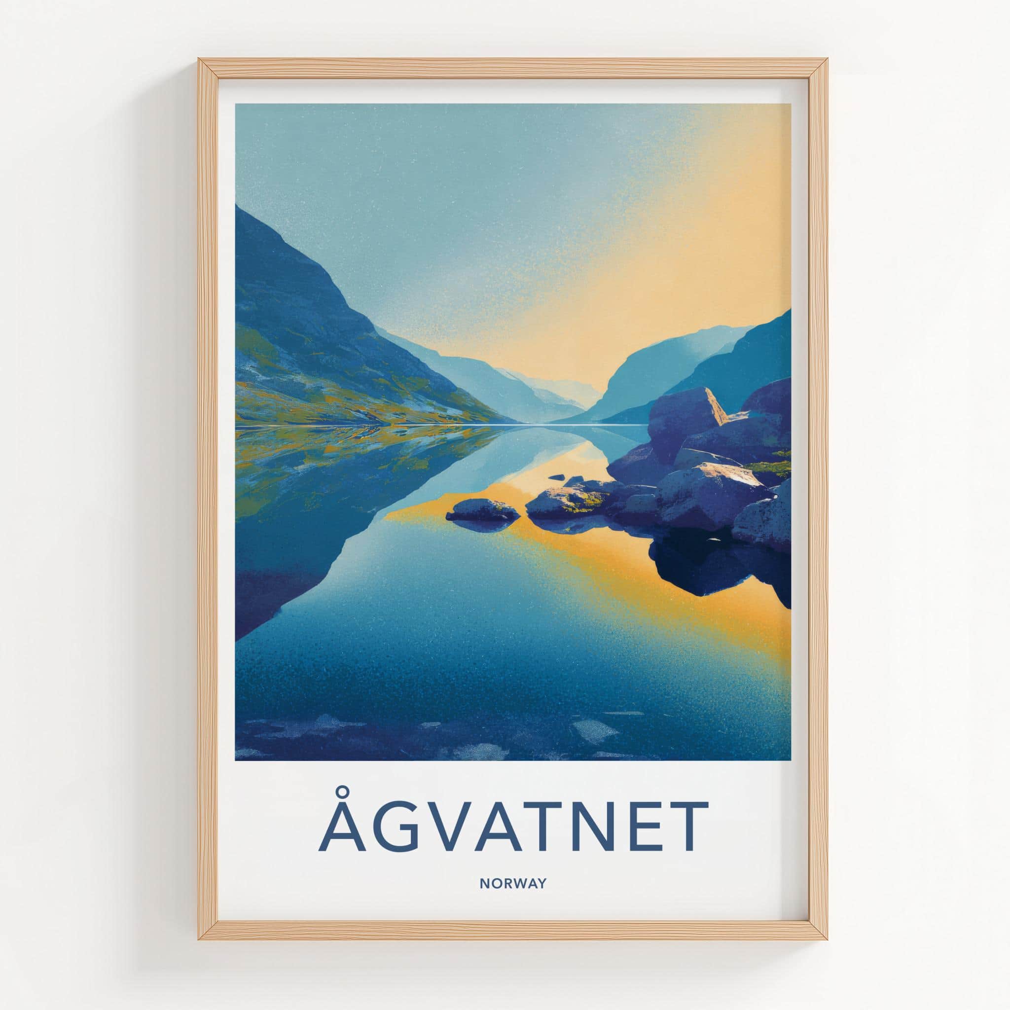 Agvatnet Poster - Norway Travel Art - Mountain lake reflection Home Decor
