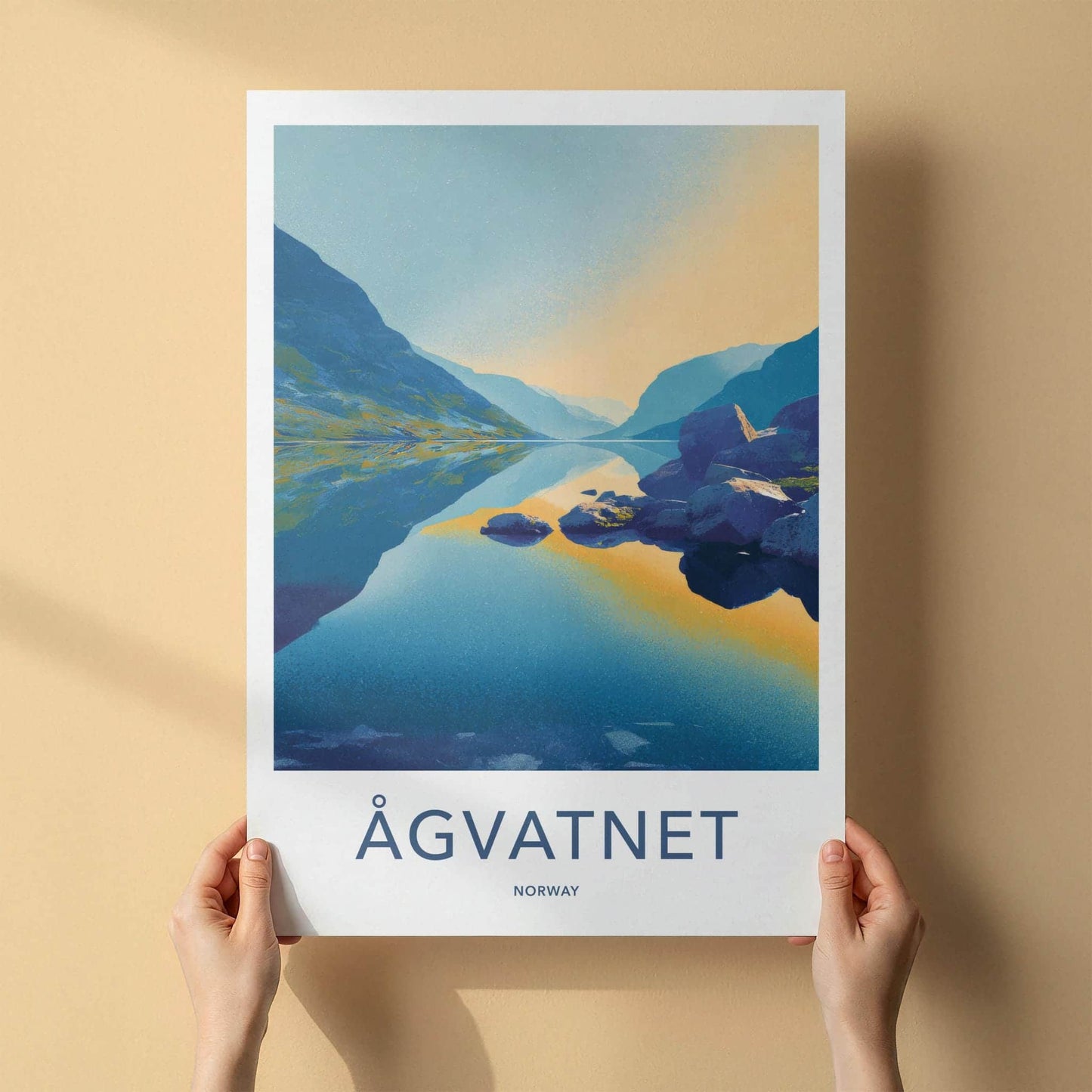 Agvatnet Poster - Norway Travel Art - Mountain lake reflection Home Decor