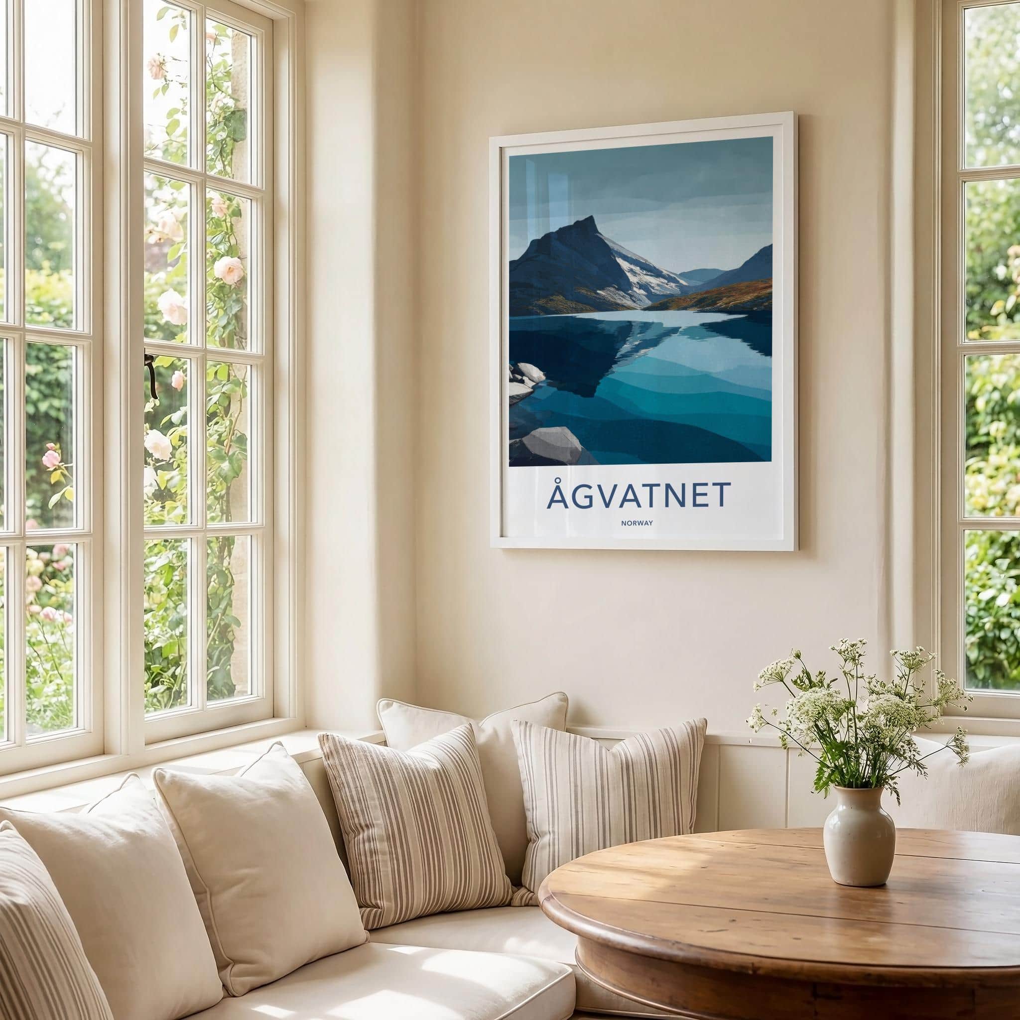 Agvatnet Poster - Norway Travel Print - Layered Lake Mountain Wall Decor