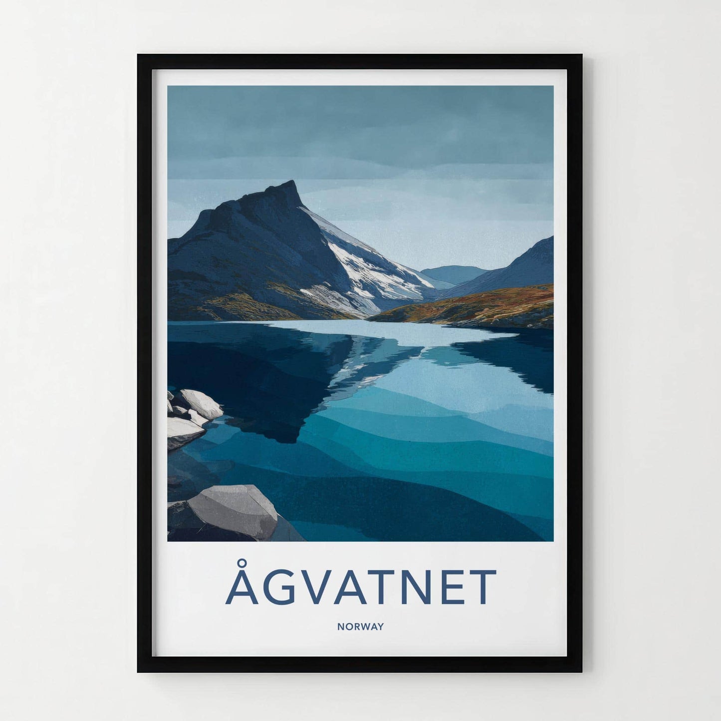 Agvatnet Poster - Norway Travel Print - Layered Lake Mountain Wall Decor