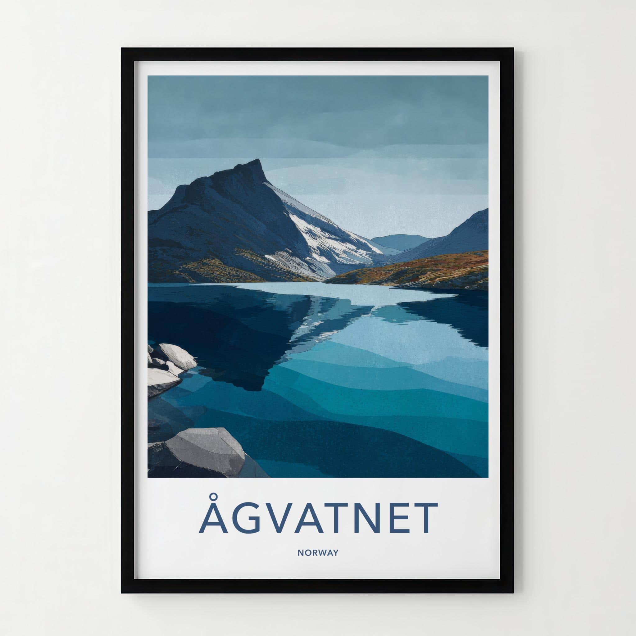 Agvatnet Poster - Norway Travel Print - Layered Lake Mountain Wall Decor