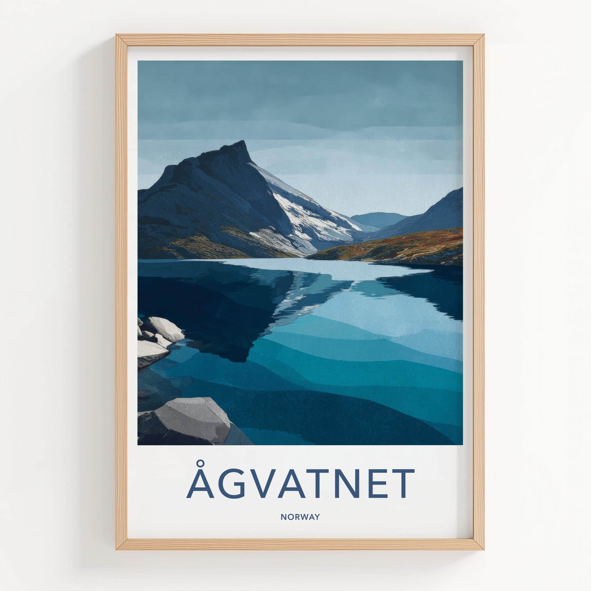 Agvatnet Poster - Norway Travel Print - Layered Lake Mountain Wall Decor