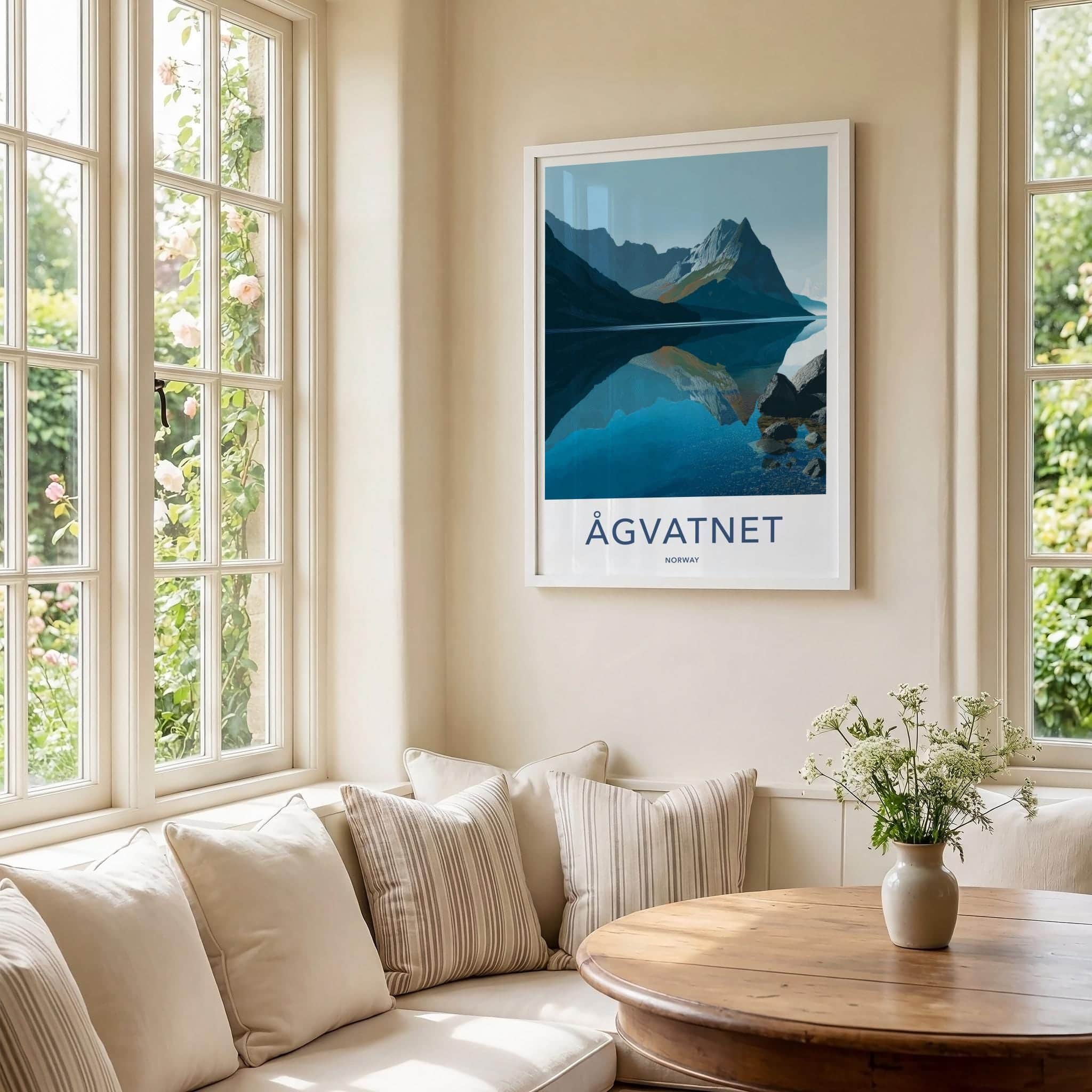 Agvatnet Poster - Norway Wall Art - Mountain Lake Reflection Home Decor