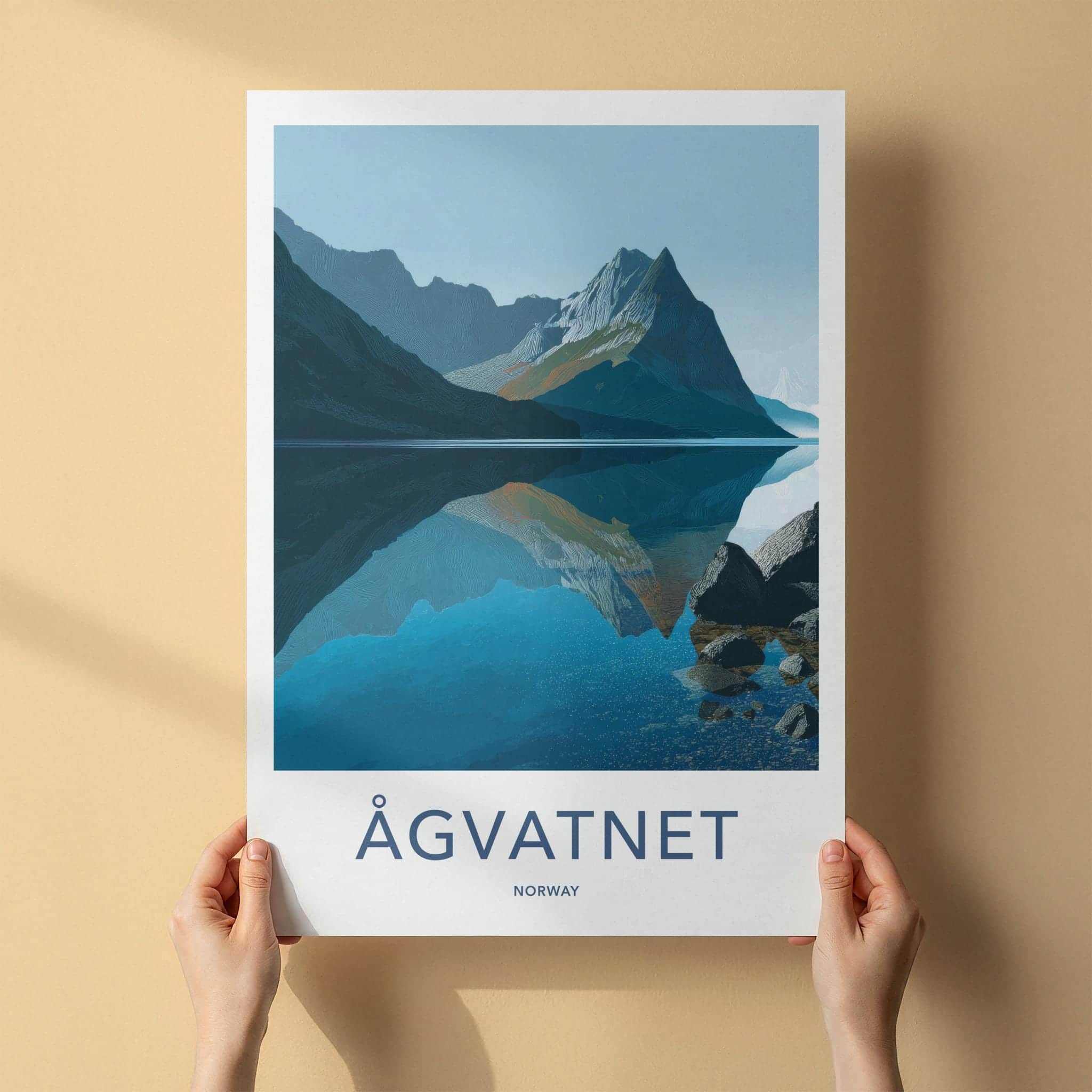 Agvatnet Poster - Norway Wall Art - Mountain Lake Reflection Home Decor