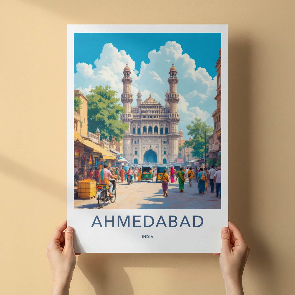 Ahmedabad Poster - India Travel Art - Gujarat Historic City Street Home Decor