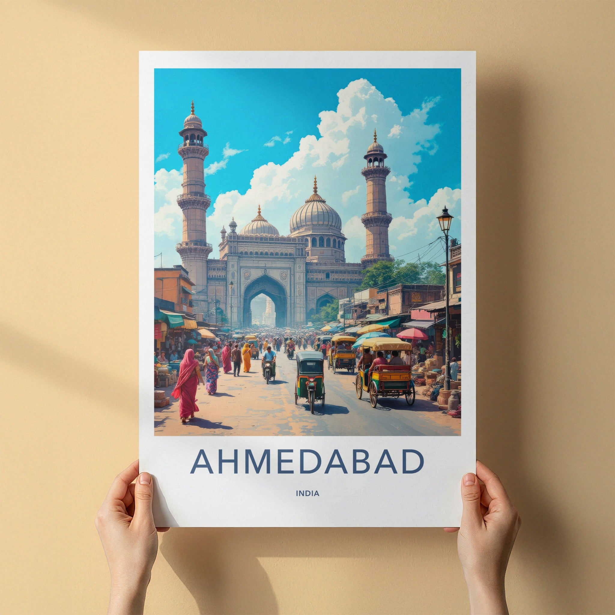 Ahmedabad Poster - India Wall Art - Gujarat Bustling market scene Home Decor