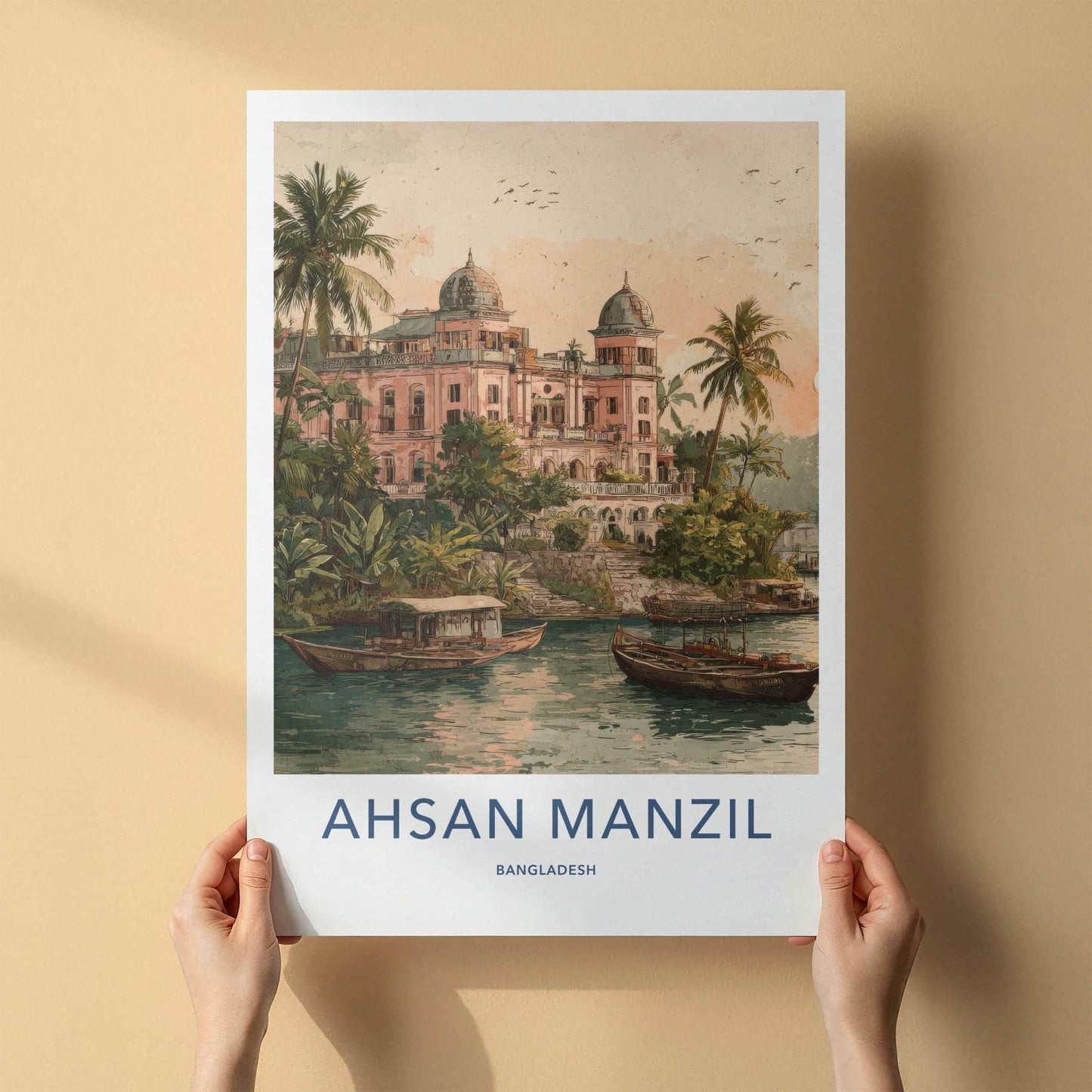 Ahsan Manzil Poster - Bangladesh Travel Art - Historic Palace River Home Decor