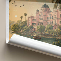 Ahsan Manzil Poster - Bangladesh Travel Illustration - Pink palace river Home Decor