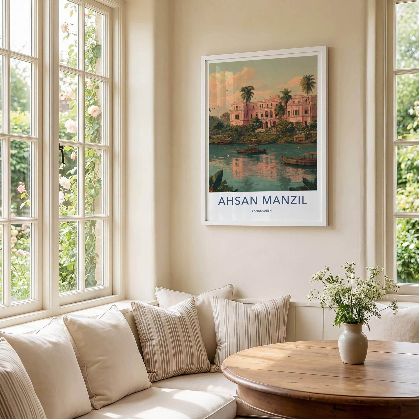 Ahsan Manzil Poster - Bangladesh Travel Illustration - Tropical Pink Palace Home Decor