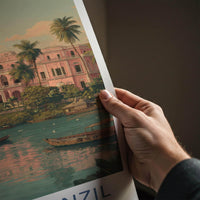 Ahsan Manzil Poster - Bangladesh Travel Illustration - Tropical Pink Palace Home Decor