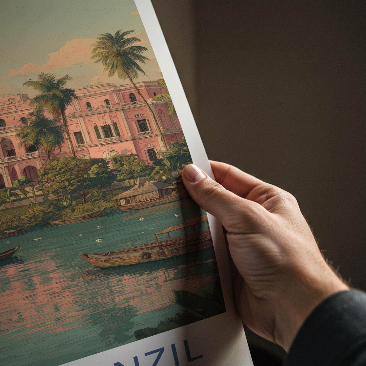 Ahsan Manzil Poster - Bangladesh Travel Illustration - Tropical Pink Palace Home Decor