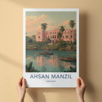 Ahsan Manzil Poster - Bangladesh Travel Illustration - Tropical Pink Palace Home Decor