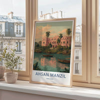 Ahsan Manzil Poster - Bangladesh Travel Illustration - Tropical Pink Palace Home Decor