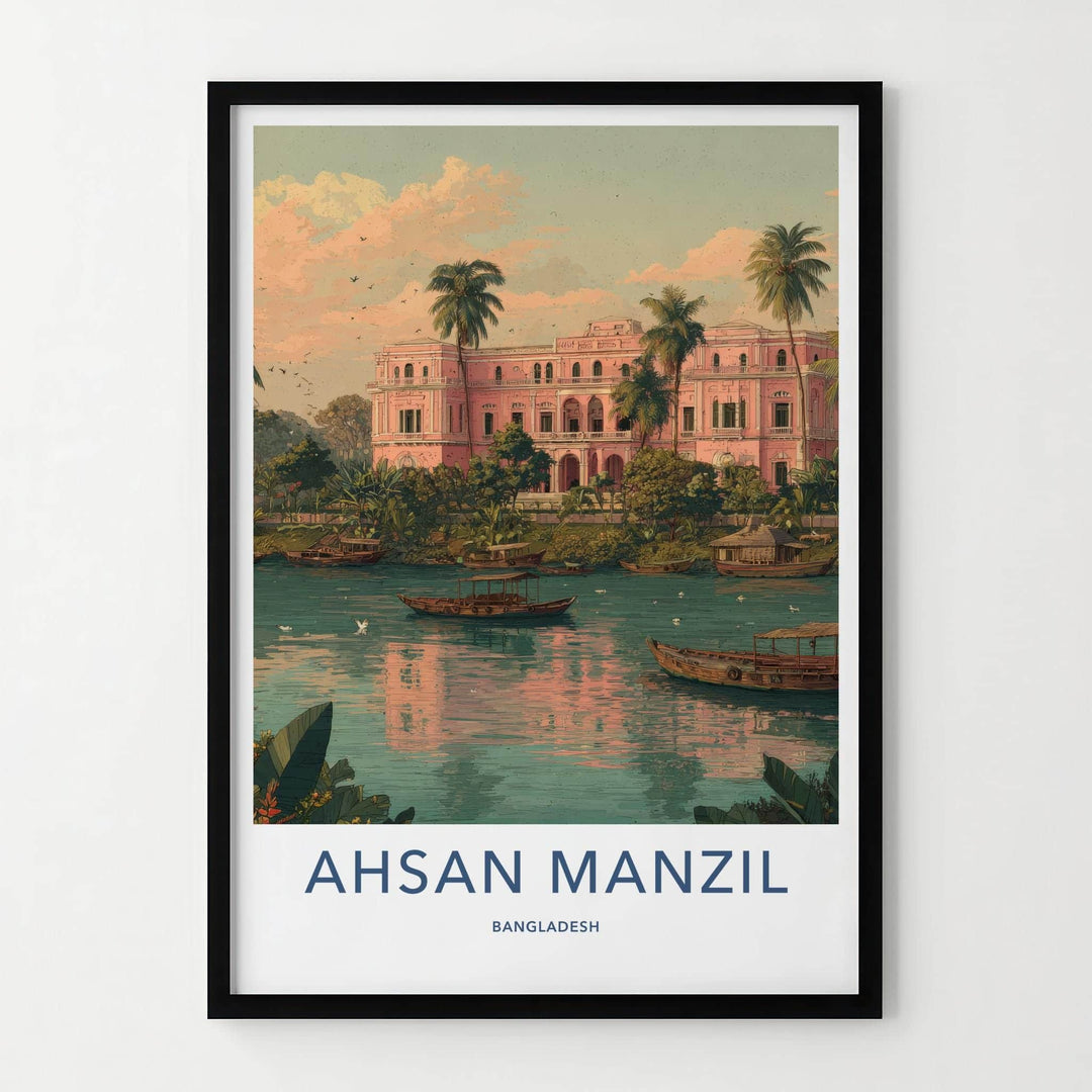 Ahsan Manzil Poster - Bangladesh Travel Illustration - Tropical Pink Palace Home Decor
