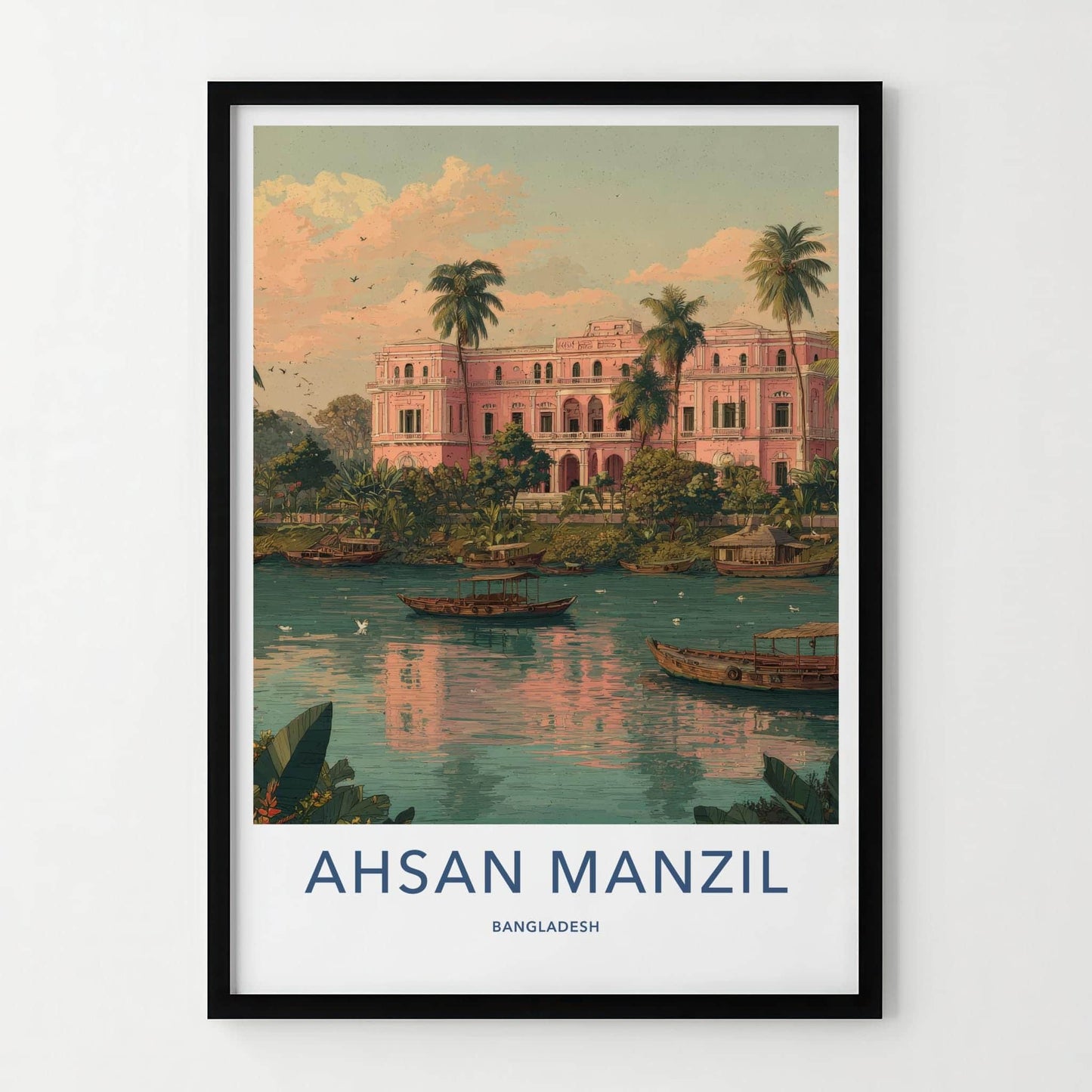Ahsan Manzil Poster - Bangladesh Travel Illustration - Tropical Pink Palace Home Decor