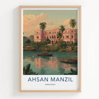Ahsan Manzil Poster - Bangladesh Travel Illustration - Tropical Pink Palace Home Decor