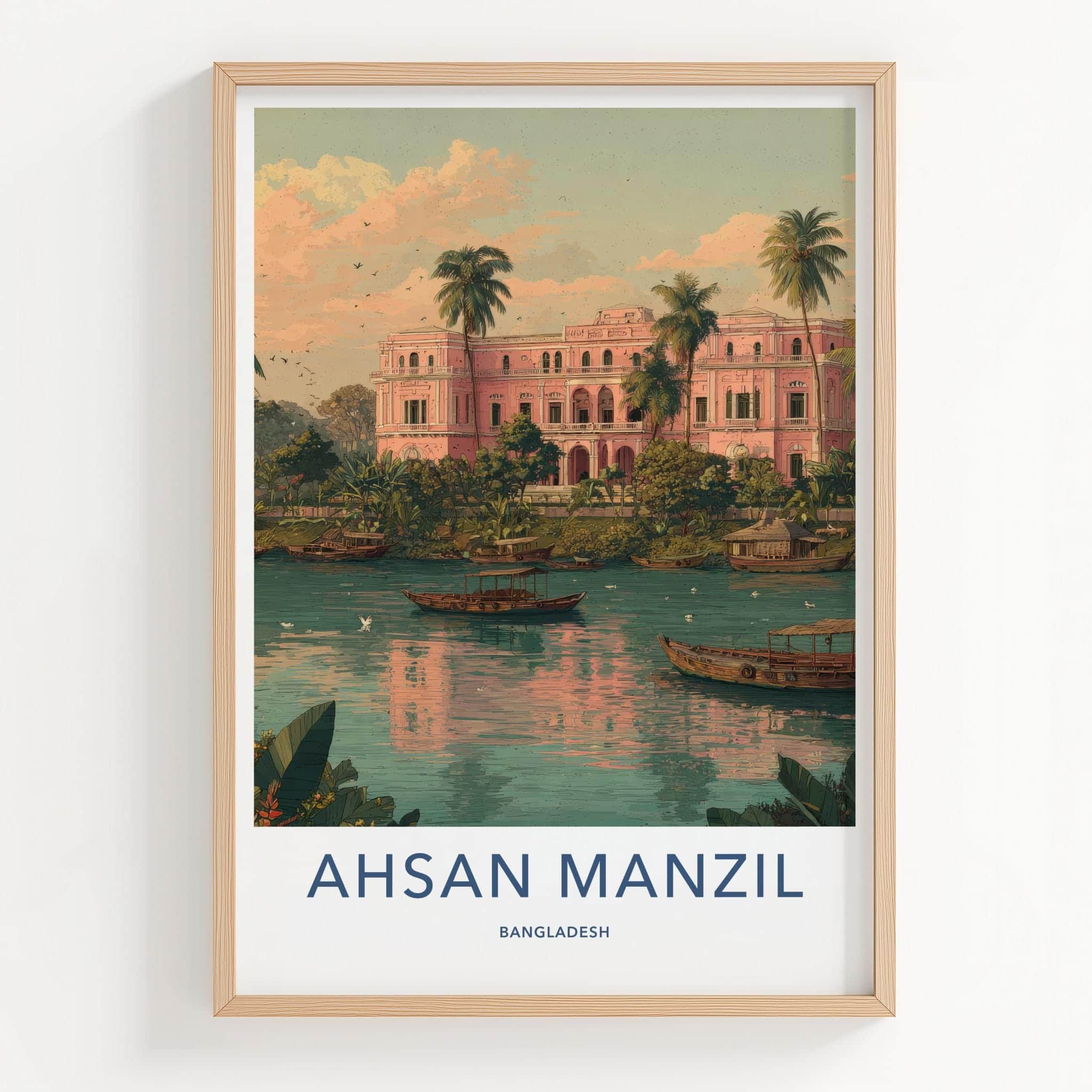 Ahsan Manzil Poster - Bangladesh Travel Illustration - Tropical Pink Palace Home Decor