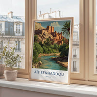 Ait Benhaddou Poster - Morocco Travel Illustration - historic village oasis Wall Decor