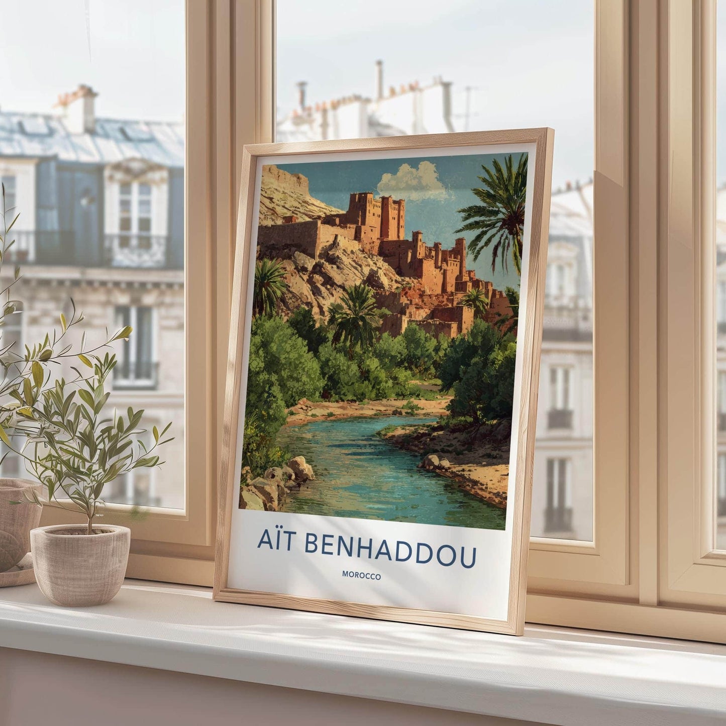 Ait Benhaddou Poster - Morocco Travel Illustration - historic village oasis Wall Decor