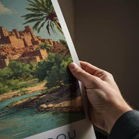 Ait Benhaddou Poster - Morocco Travel Illustration - historic village oasis Wall Decor