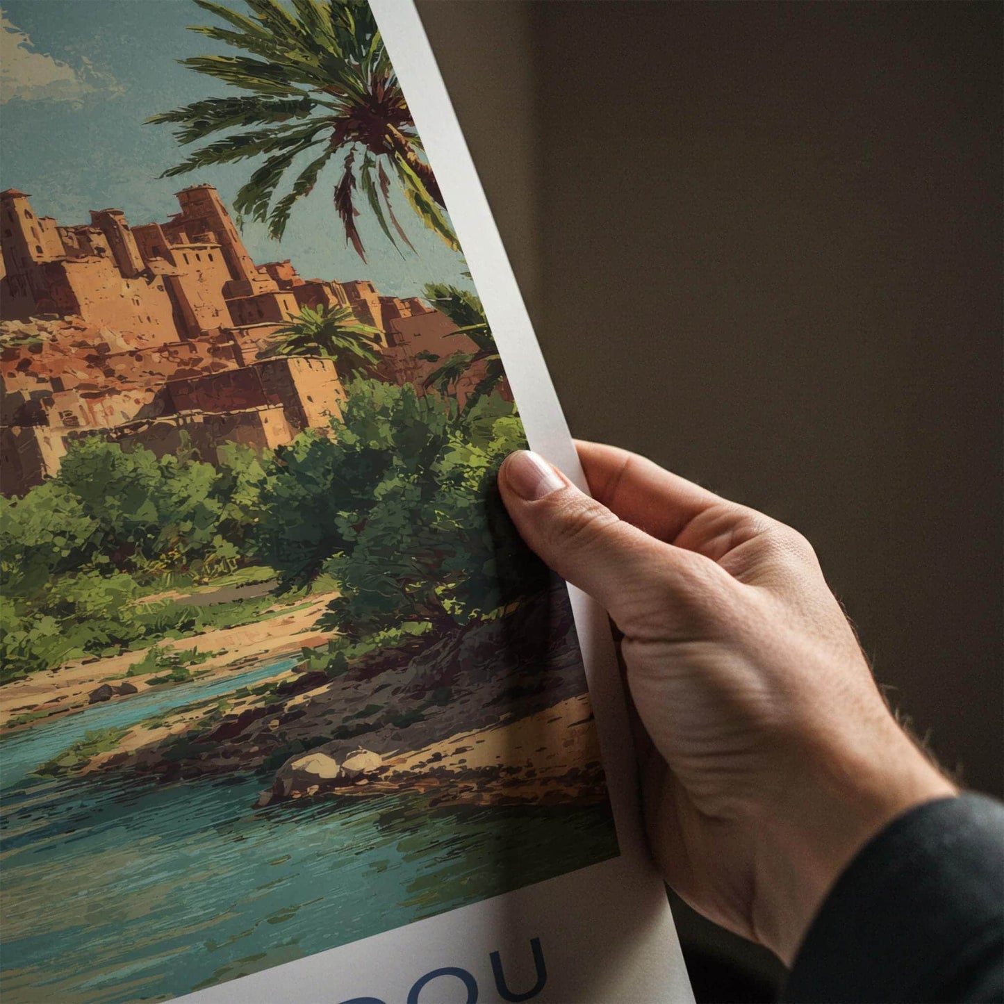 Ait Benhaddou Poster - Morocco Travel Illustration - historic village oasis Wall Decor