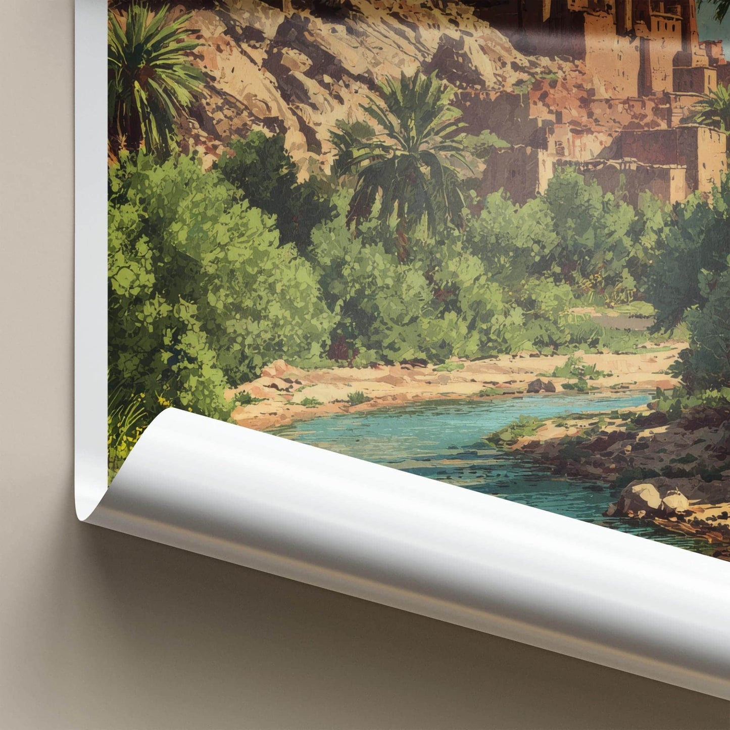Ait Benhaddou Poster - Morocco Travel Illustration - historic village oasis Wall Decor