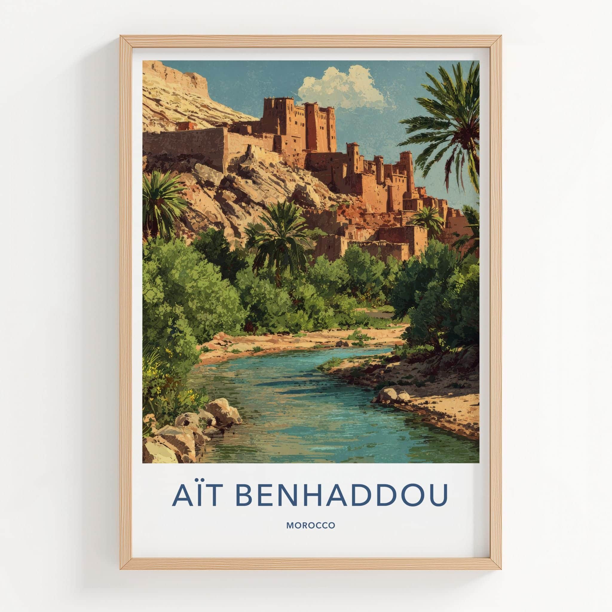Ait Benhaddou Poster - Morocco Travel Illustration - historic village oasis Wall Decor