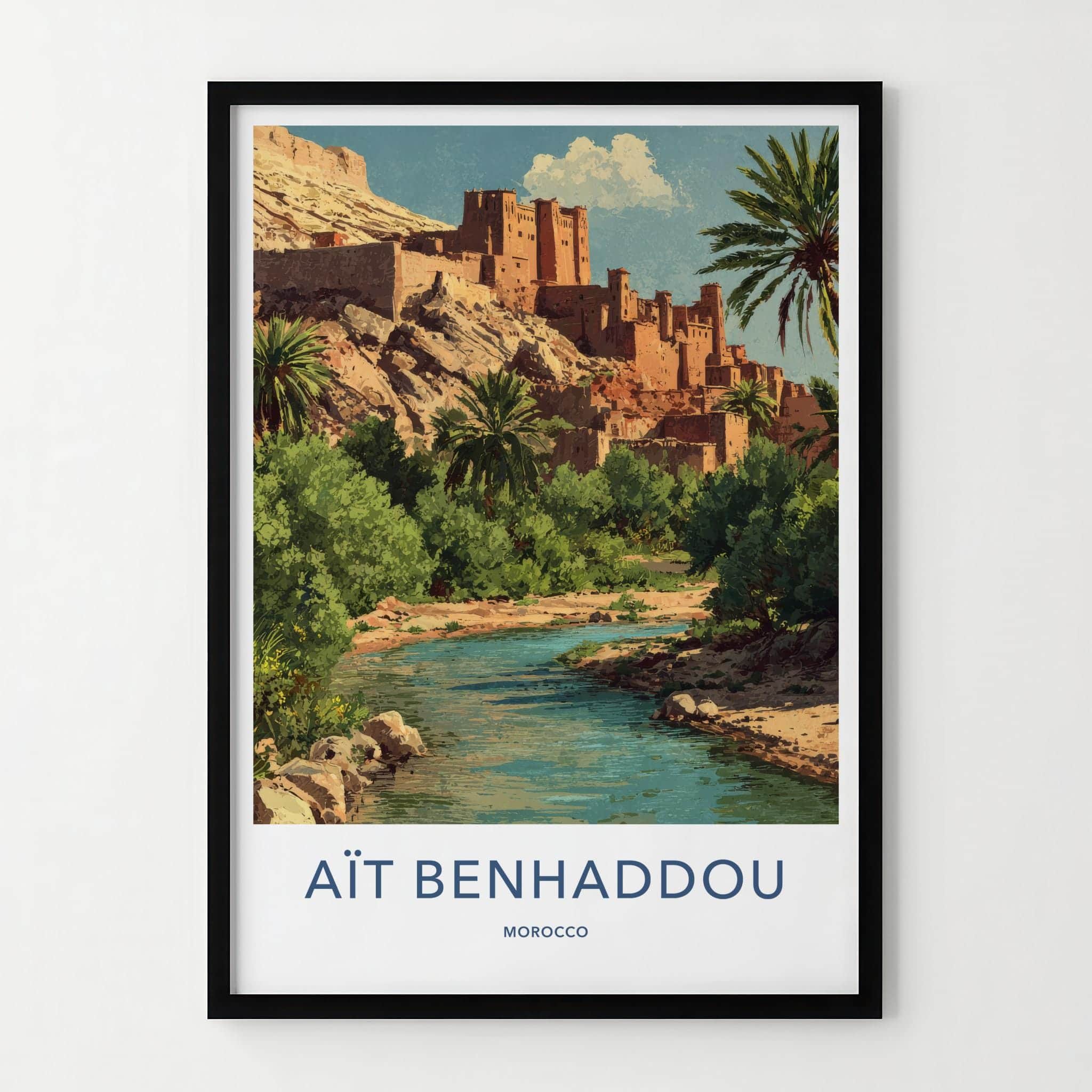 Ait Benhaddou Poster - Morocco Travel Illustration - historic village oasis Wall Decor