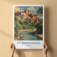 Ait Benhaddou Poster - Morocco Travel Illustration - historic village oasis Wall Decor