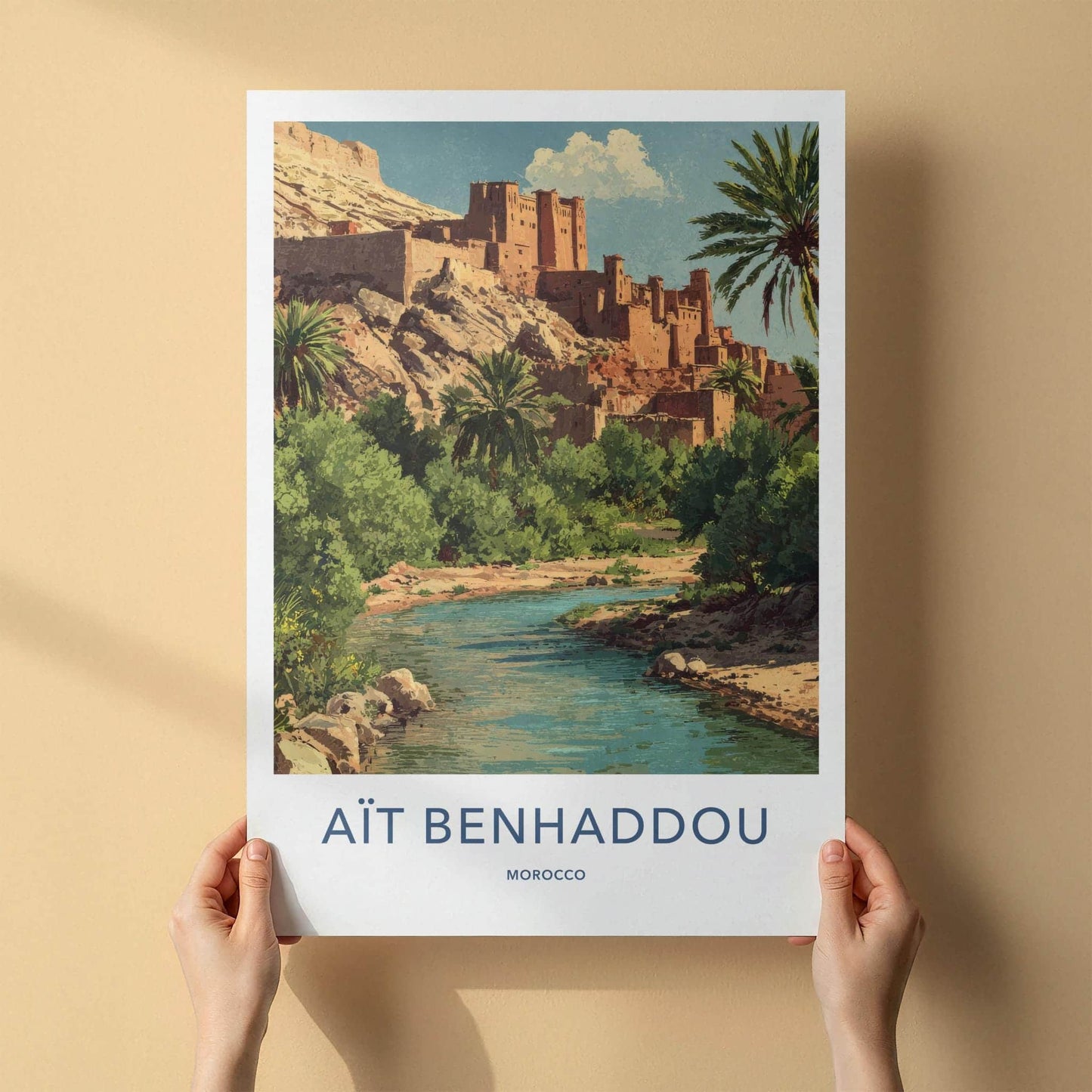 Ait Benhaddou Poster - Morocco Travel Illustration - historic village oasis Wall Decor