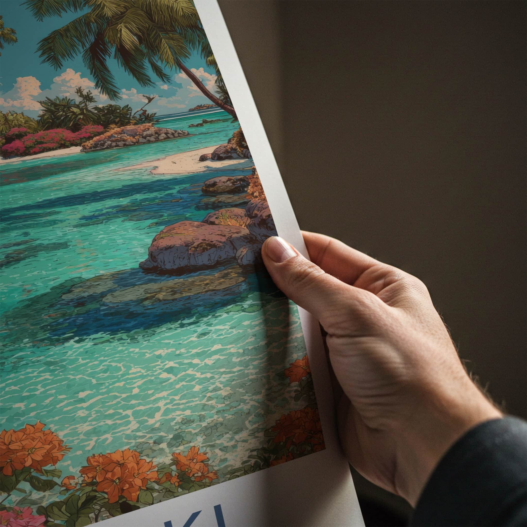 Aitutaki Poster - Cook Islands Travel Art Palm Blue Home Decor