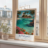 Aitutaki Poster - Cook Islands Travel Art Palm Blue Home Decor