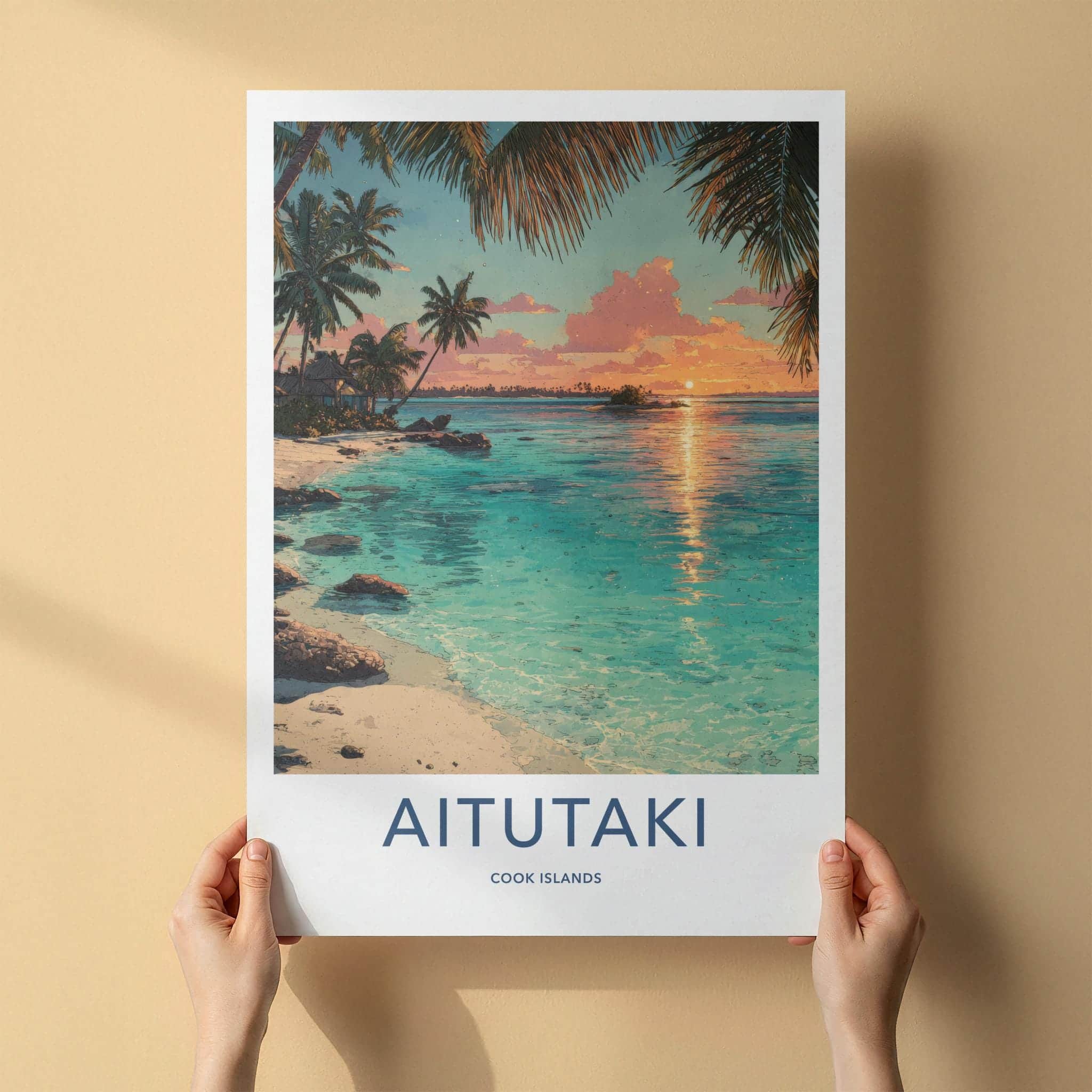 Aitutaki Poster - Cook Islands Travel Art - Serene Sunset Beach Home Decor