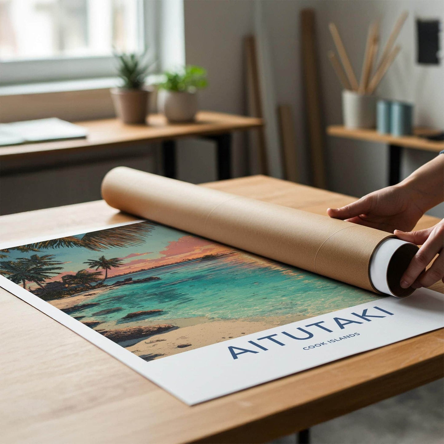 Aitutaki Poster - Cook Islands Travel Art - Serene Sunset Beach Home Decor