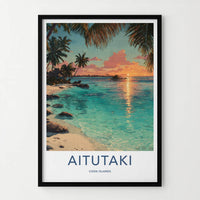 Aitutaki Poster - Cook Islands Travel Art - Serene Sunset Beach Home Decor