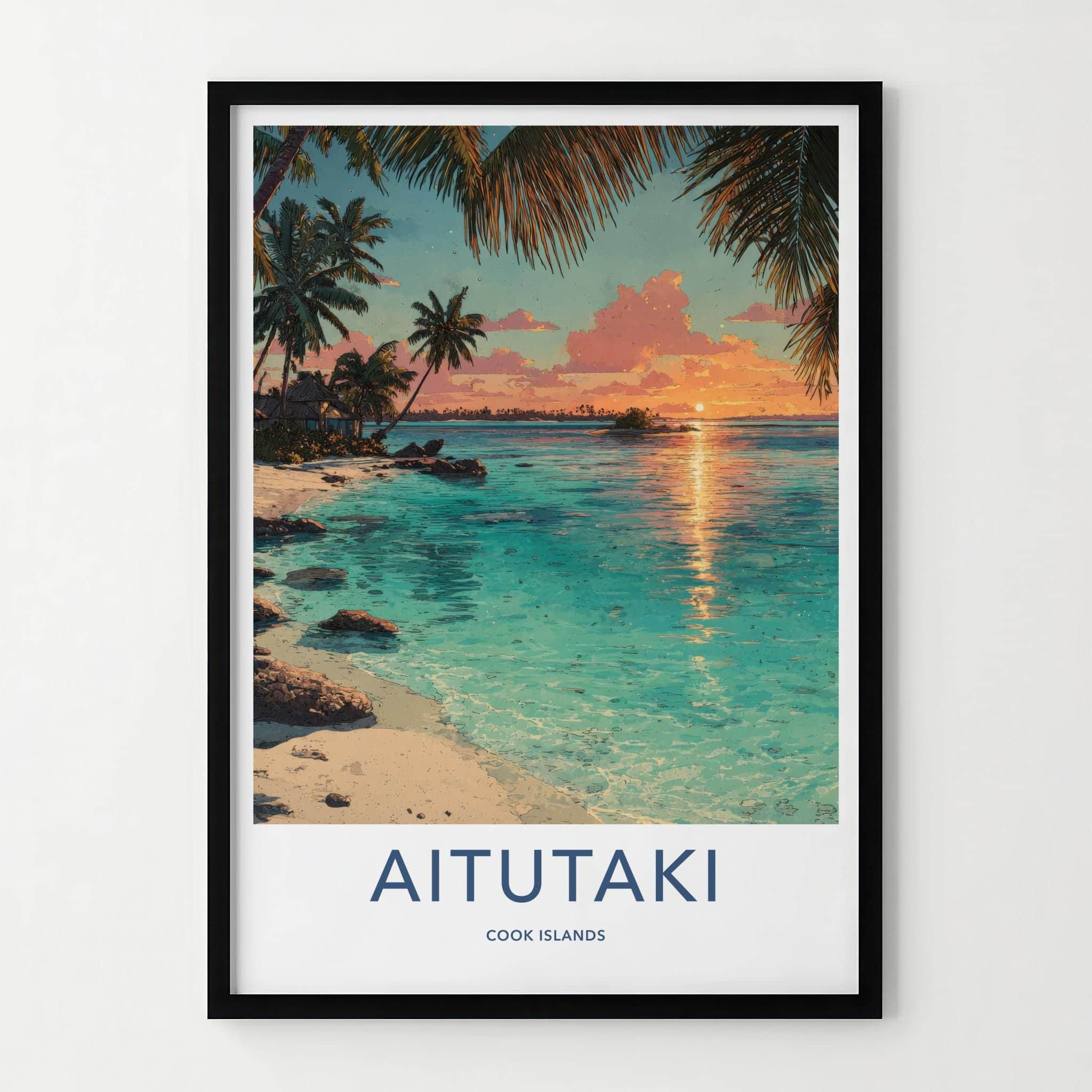 Aitutaki Poster - Cook Islands Travel Art - Serene Sunset Beach Home Decor