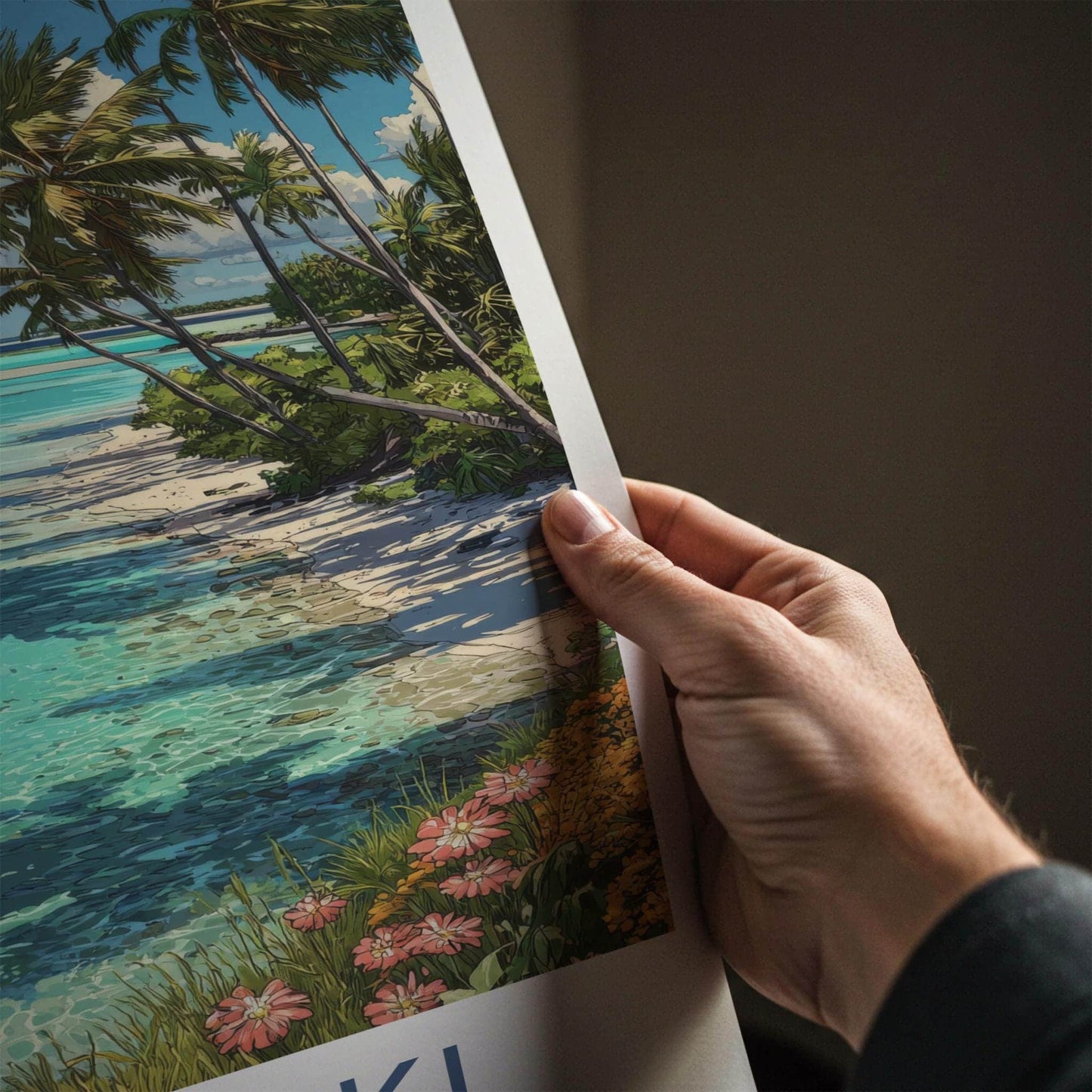 Aitutaki Poster - Cook Islands Travel Illustration - Turquoise Lagoon Palms Wall Decor
