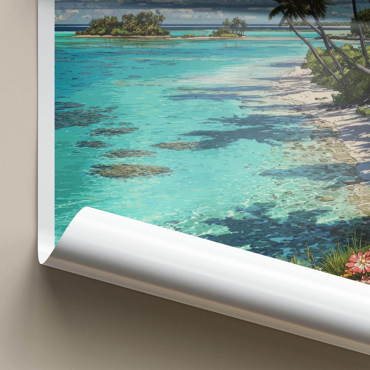 Aitutaki Poster - Cook Islands Travel Illustration - Turquoise Lagoon Palms Wall Decor