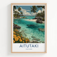 Aitutaki Poster - Cook Islands Travel Illustration - Turquoise Lagoon Wall Decor