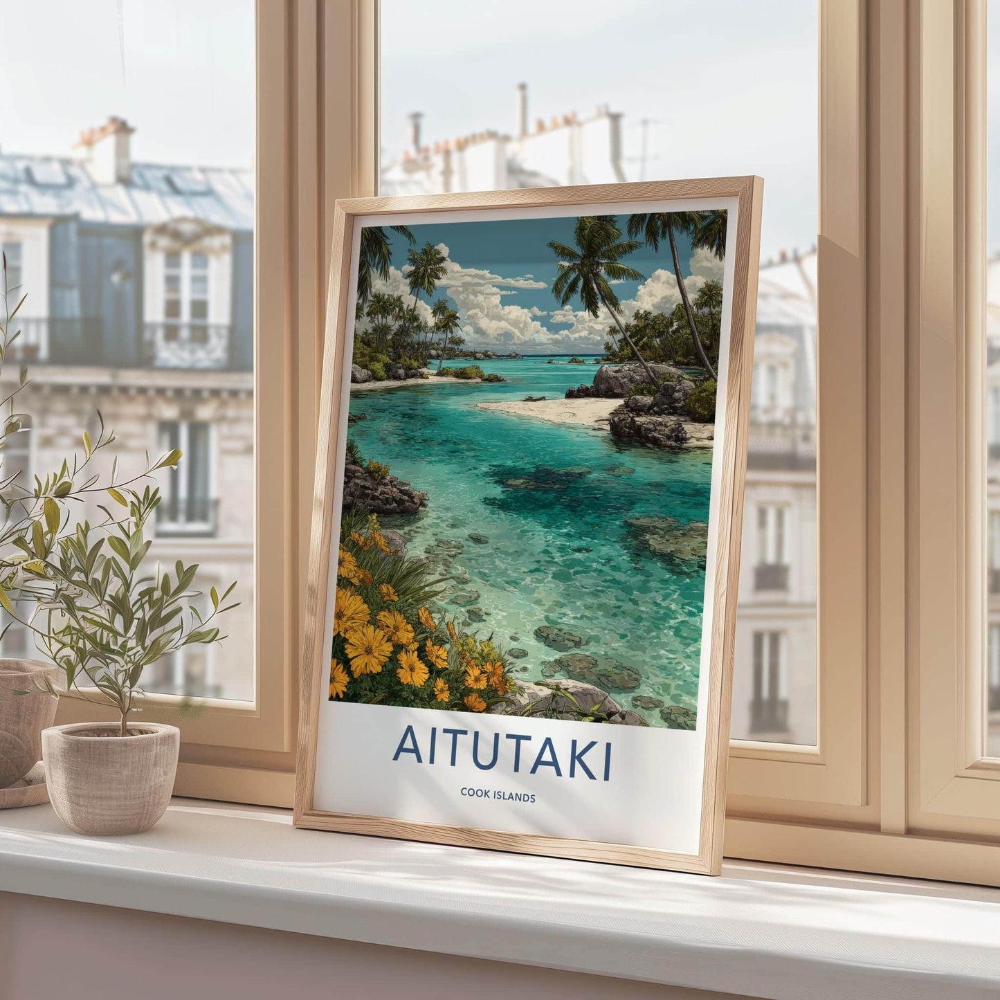 Aitutaki Poster - Cook Islands Travel Illustration - Turquoise Lagoon Wall Decor