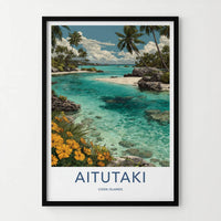 Aitutaki Poster - Cook Islands Travel Illustration - Turquoise Lagoon Wall Decor