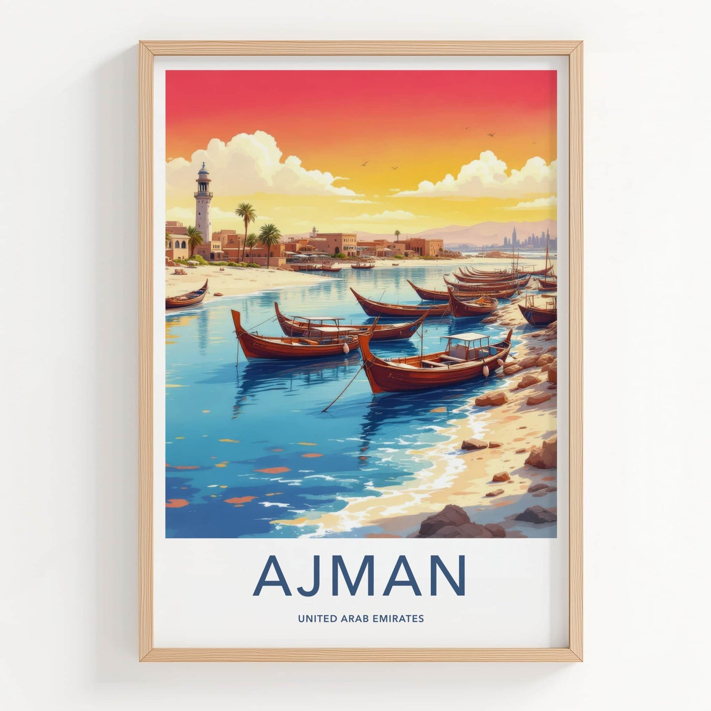 Ajman Poster - United Arab Emirates Moored Boats Inlet Home Decor