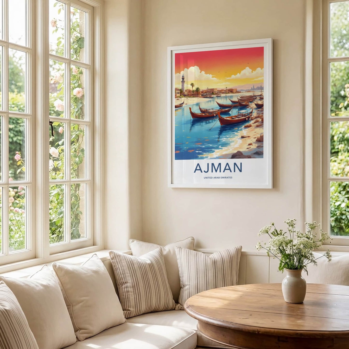 Ajman Poster - United Arab Emirates Moored Boats Inlet Home Decor