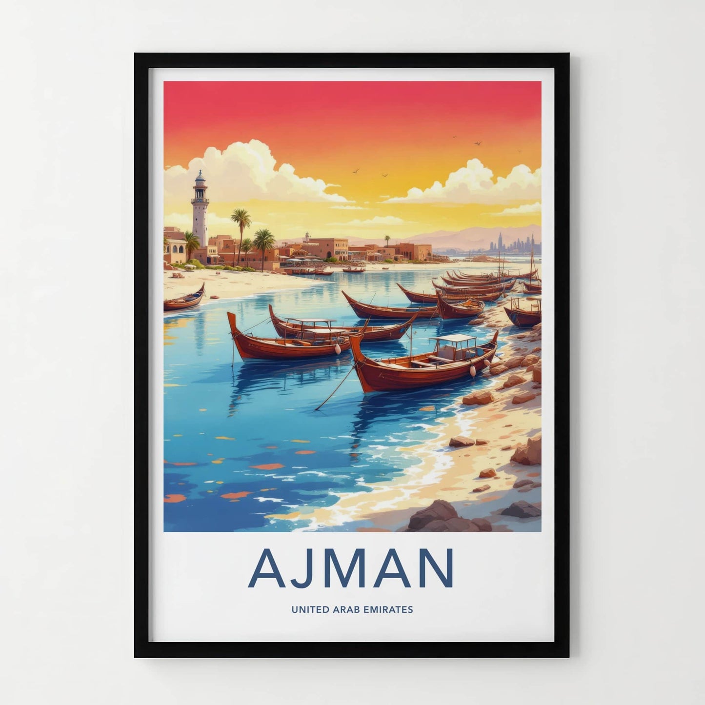 Ajman Poster - United Arab Emirates Moored Boats Inlet Home Decor