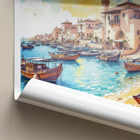 Ajman Poster - United Arab Emirates Travel Art - Boats Docked Harbor Home Decor