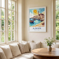 Ajman Poster - United Arab Emirates Travel Art - Boats Docked Harbor Home Decor