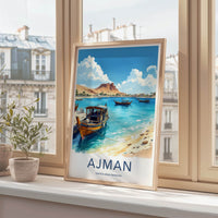 Ajman Poster - United Arab Emirates Wall Art - Dhow Boats Coast Home Decor