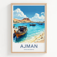 Ajman Poster - United Arab Emirates Wall Art - Dhow Boats Coast Home Decor