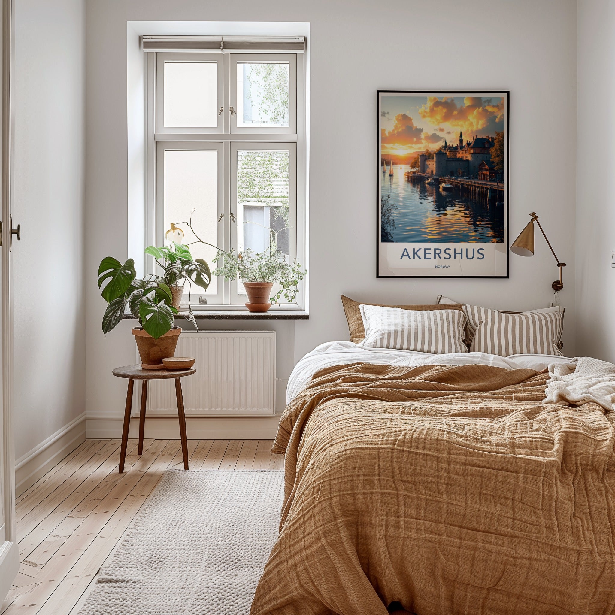 Akershus Poster - Norway Travel Art - Golden Harbor Sunset Home Decor